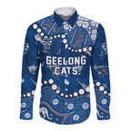 Personalized Geelong Cats Long Sleeve Button Shirt Aboriginal Pattern with Graffiti Style