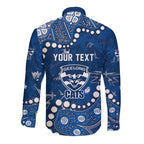 Personalized Geelong Cats Long Sleeve Button Shirt Aboriginal Pattern with Graffiti Style
