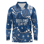 Personalized Geelong Cats Long Sleeve Polo Shirt Aboriginal Pattern with Graffiti Style