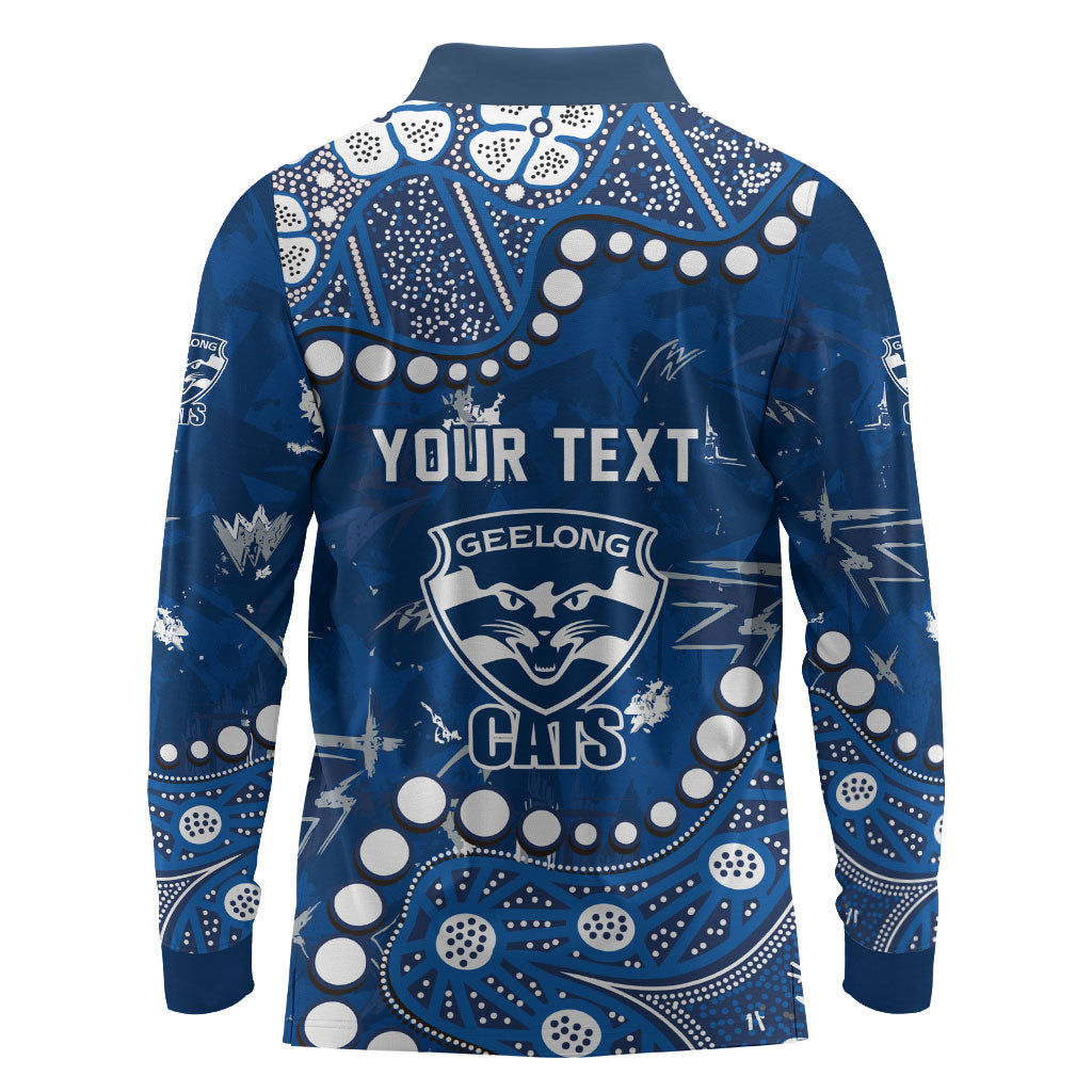 Personalized Geelong Cats Long Sleeve Polo Shirt Aboriginal Pattern with Graffiti Style