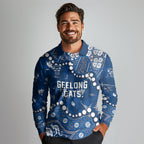 Personalized Geelong Cats Long Sleeve Polo Shirt Aboriginal Pattern with Graffiti Style