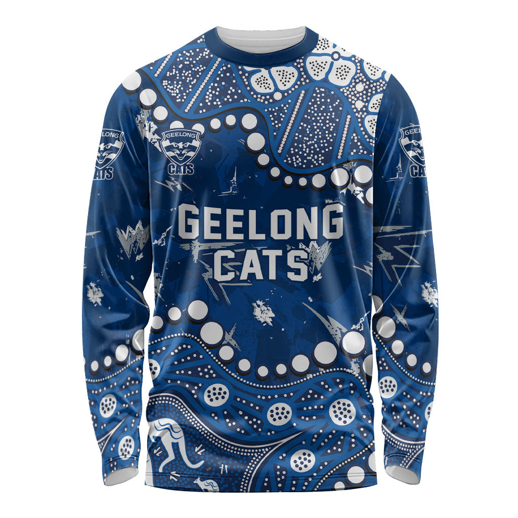 Personalized Geelong Cats Long Sleeve Shirt Aboriginal Pattern with Graffiti Style
