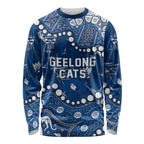 Personalized Geelong Cats Long Sleeve Shirt Aboriginal Pattern with Graffiti Style