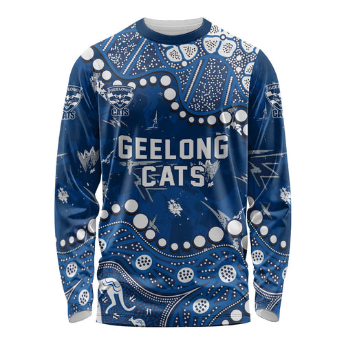 Personalized Geelong Cats Long Sleeve Shirt Aboriginal Pattern with Graffiti Style