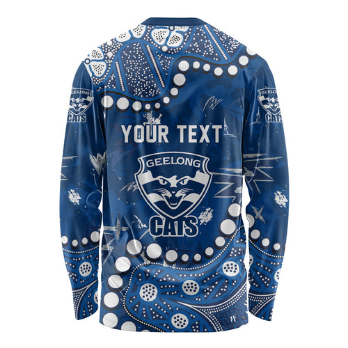 Personalized Geelong Cats Long Sleeve Shirt Aboriginal Pattern with Graffiti Style