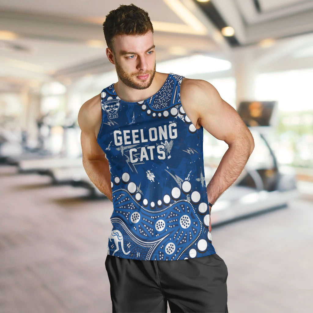 Personalized Geelong Cats Men Tank Top Aboriginal Pattern with Graffiti Style
