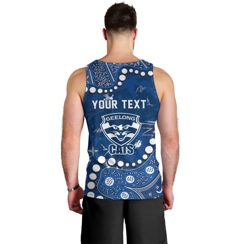 Personalized Geelong Cats Men Tank Top Aboriginal Pattern with Graffiti Style