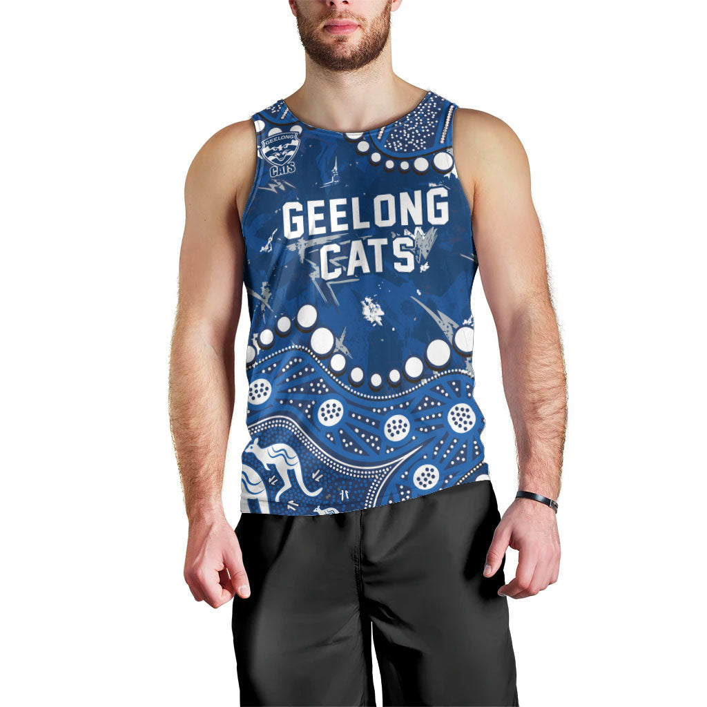 Personalized Geelong Cats Men Tank Top Aboriginal Pattern with Graffiti Style