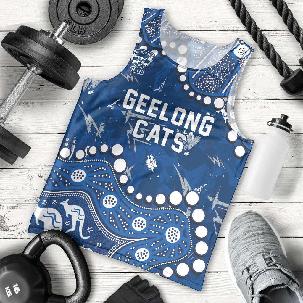 Personalized Geelong Cats Men Tank Top Aboriginal Pattern with Graffiti Style