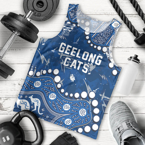 Personalized Geelong Cats Men Tank Top Aboriginal Pattern with Graffiti Style