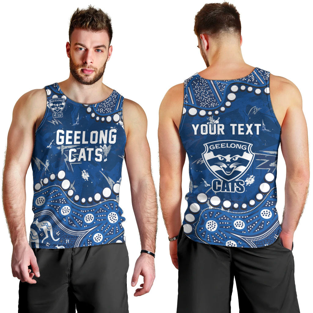 Personalized Geelong Cats Men Tank Top Aboriginal Pattern with Graffiti Style