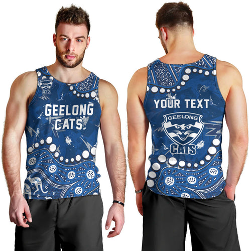 Personalized Geelong Cats Men Tank Top Aboriginal Pattern with Graffiti Style