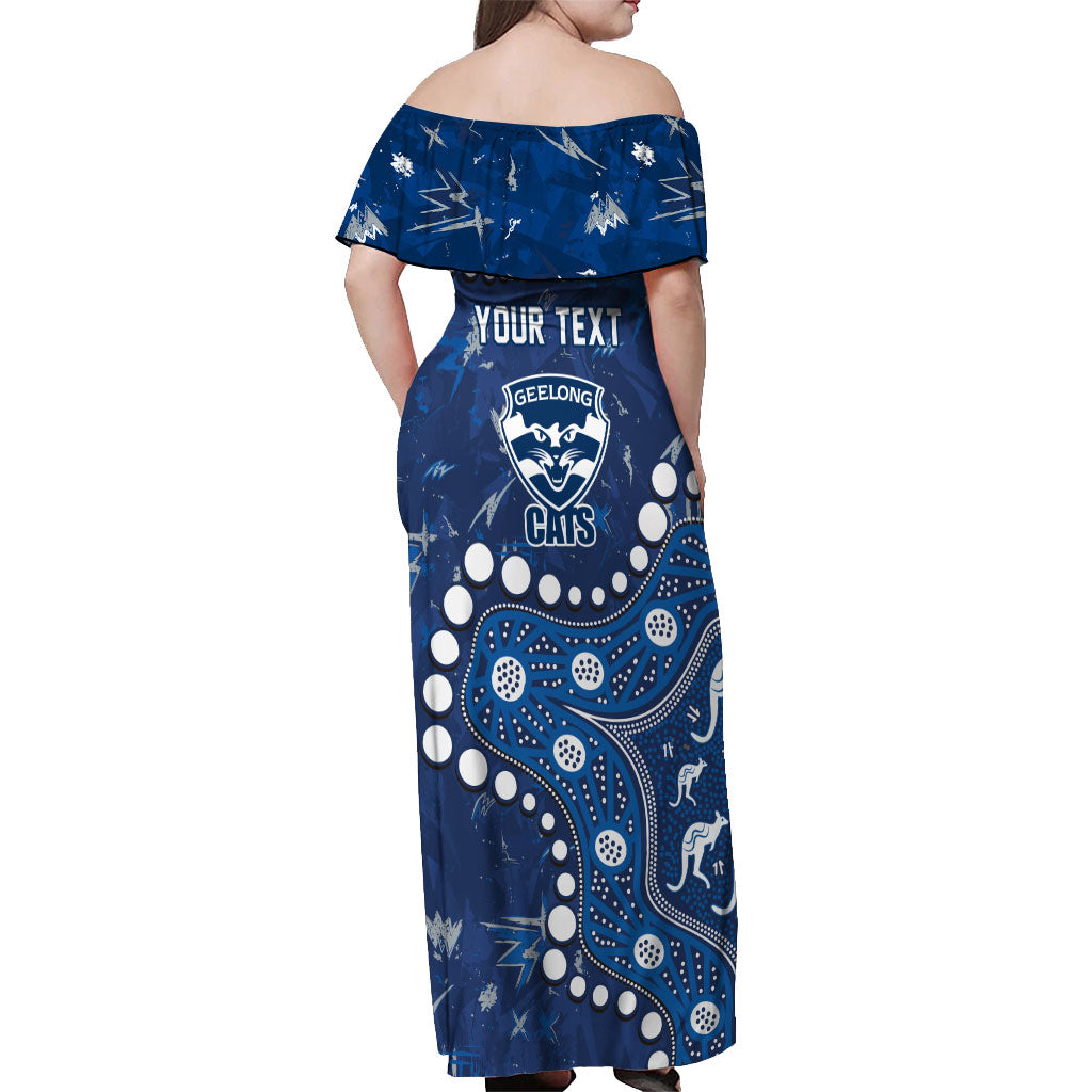Personalized Geelong Cats Off Shoulder Maxi Dress Aboriginal Pattern with Graffiti Style