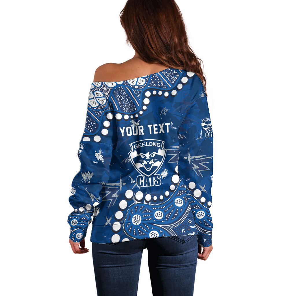 Personalized Geelong Cats Off Shoulder Sweater Aboriginal Pattern with Graffiti Style