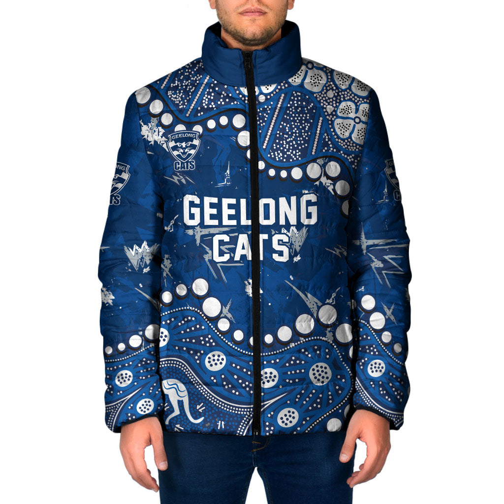 Personalized Geelong Cats Padded Jacket Aboriginal Pattern with Graffiti Style