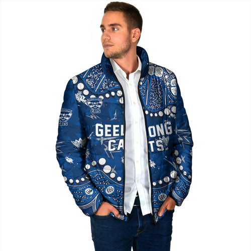 Personalized Geelong Cats Padded Jacket Aboriginal Pattern with Graffiti Style