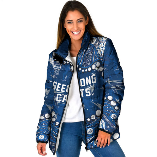 Personalized Geelong Cats Padded Jacket Aboriginal Pattern with Graffiti Style