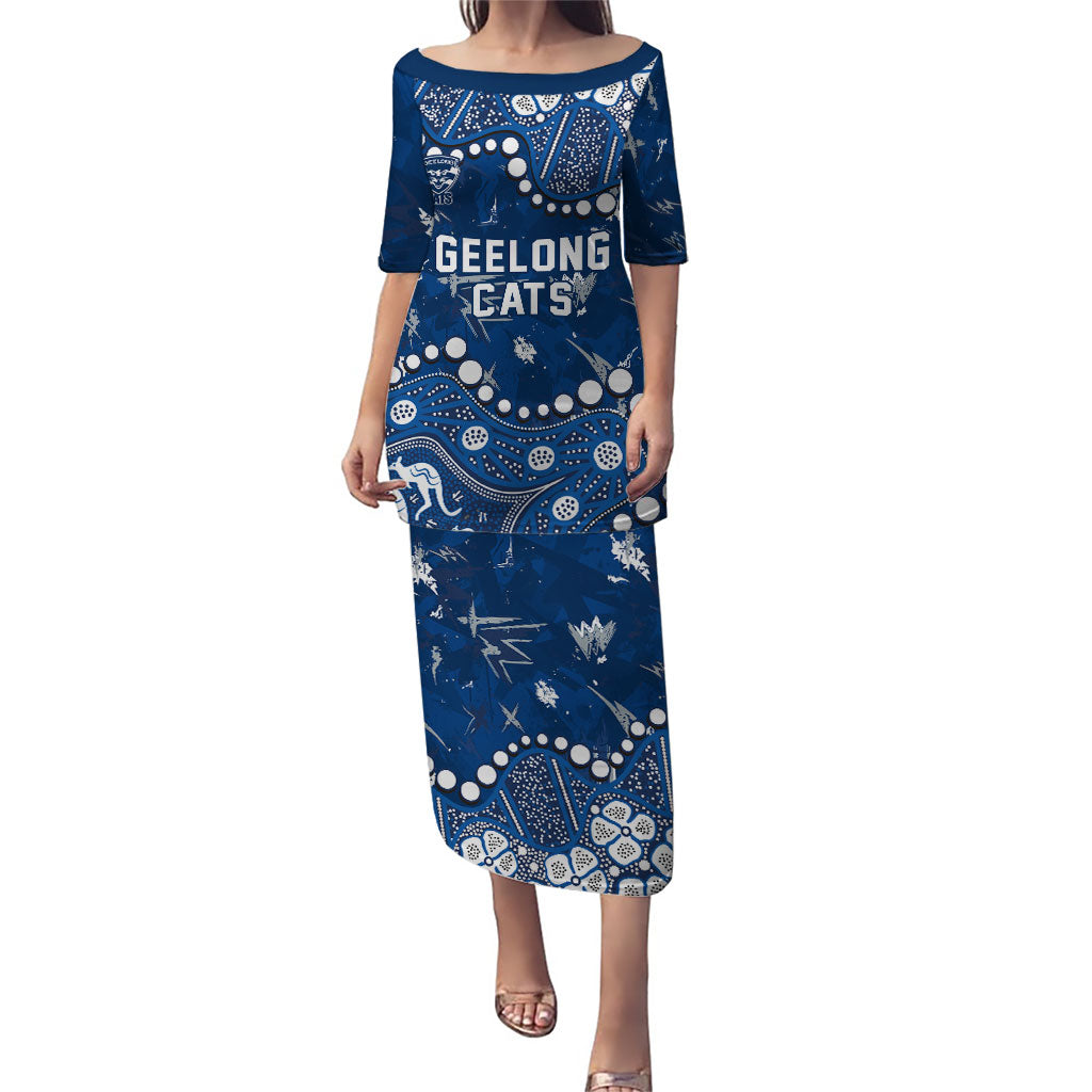 Personalized Geelong Cats Puletasi Aboriginal Pattern with Graffiti Style