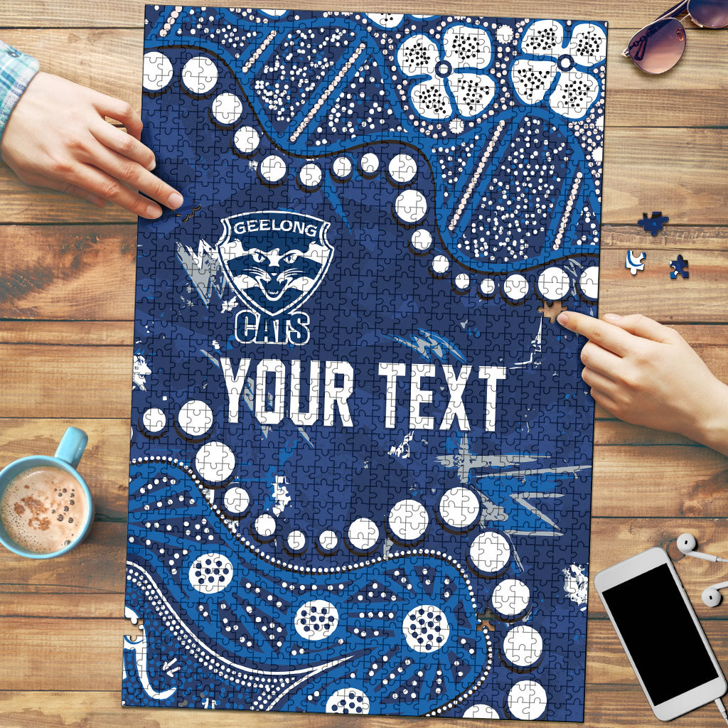 Personalized Geelong Cats Puzzle Aboriginal Pattern with Graffiti Style