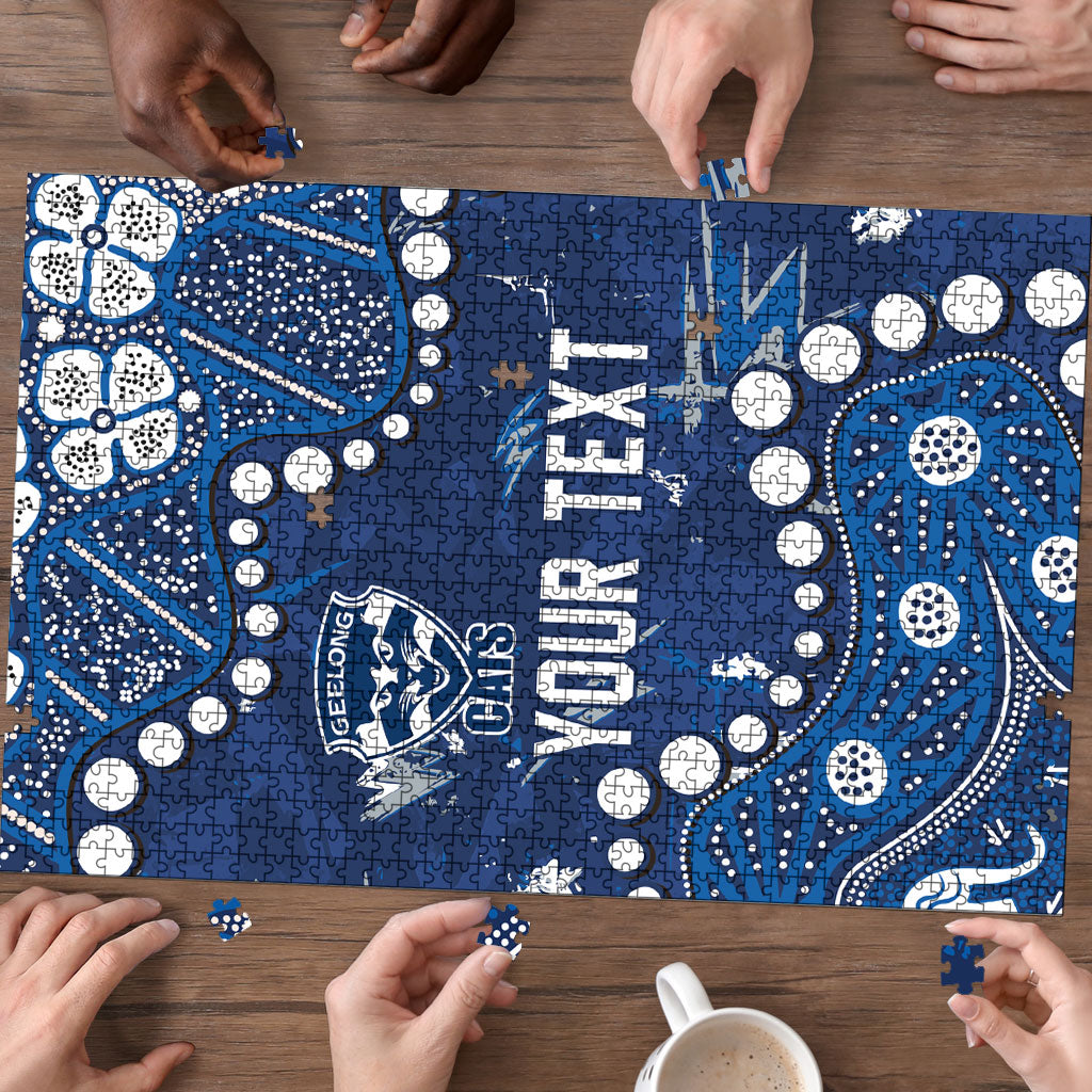 Personalized Geelong Cats Puzzle Aboriginal Pattern with Graffiti Style