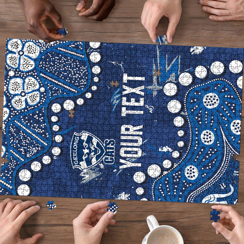 Personalized Geelong Cats Puzzle Aboriginal Pattern with Graffiti Style