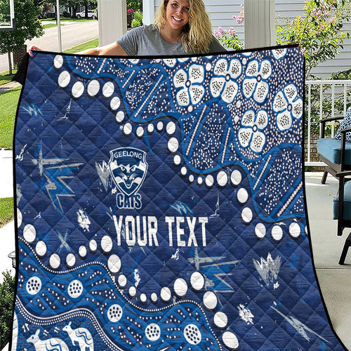 Personalized Geelong Cats Quilt Aboriginal Pattern with Graffiti Style