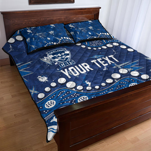 Personalized Geelong Cats Quilt Bed Set Aboriginal Pattern with Graffiti Style