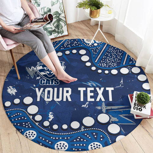 Personalized Geelong Cats Round Carpet Aboriginal Pattern with Graffiti Style