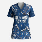 Personalized Geelong Cats Scrub Top Aboriginal Pattern with Graffiti Style