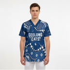 Personalized Geelong Cats Scrub Top Aboriginal Pattern with Graffiti Style