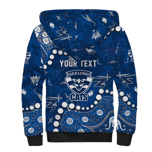 Personalized Geelong Cats Sherpa Hoodie Aboriginal Pattern with Graffiti Style