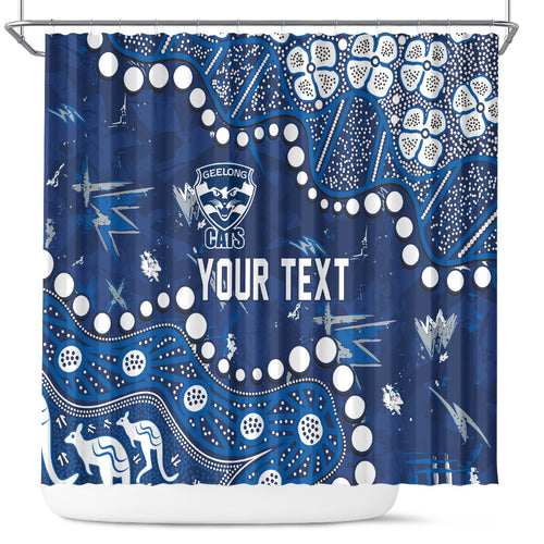 Personalized Geelong Cats Shower Curtain Aboriginal Pattern with Graffiti Style