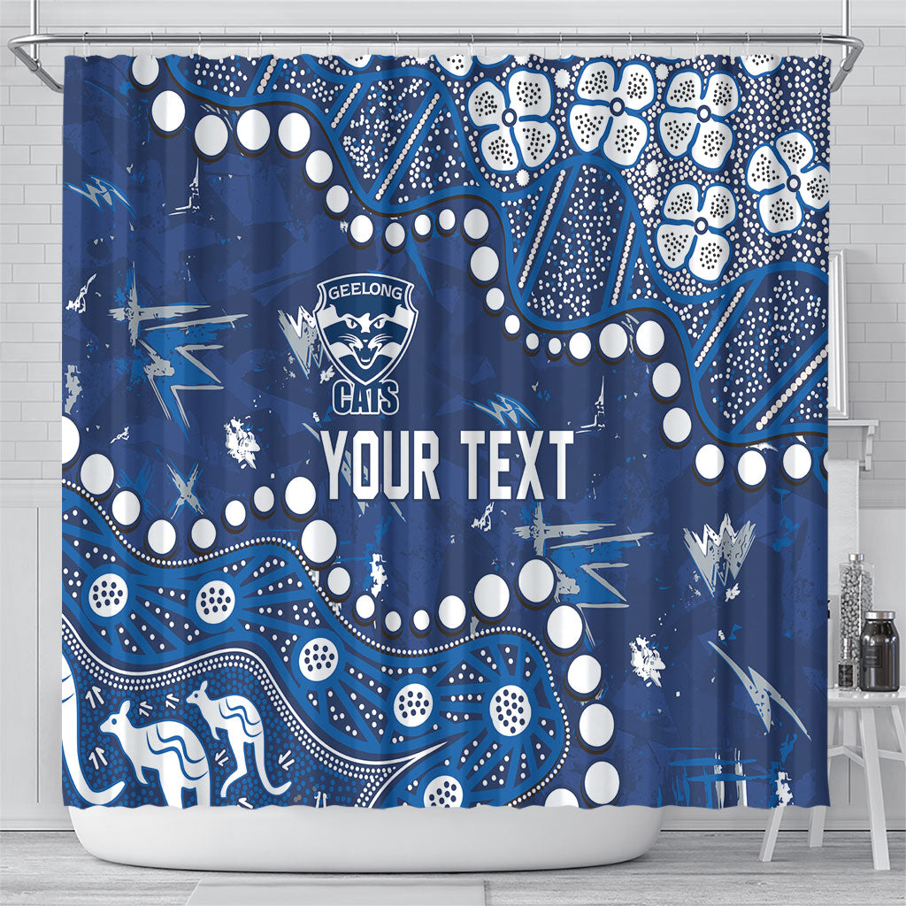 Personalized Geelong Cats Shower Curtain Aboriginal Pattern with Graffiti Style