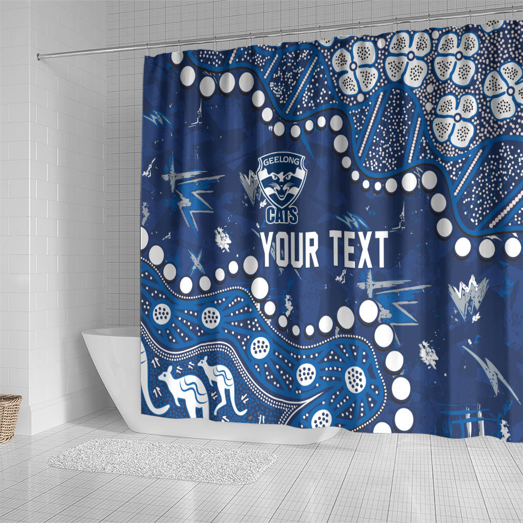 Personalized Geelong Cats Shower Curtain Aboriginal Pattern with Graffiti Style