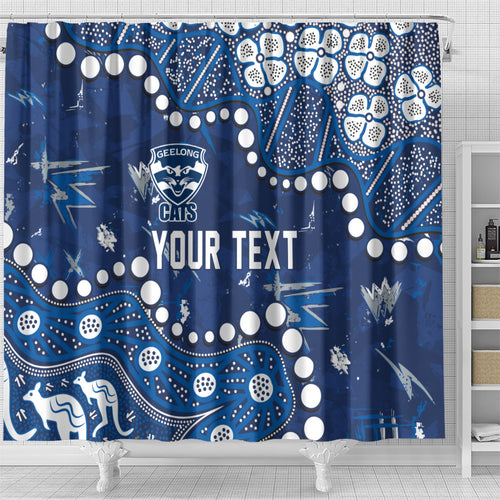 Personalized Geelong Cats Shower Curtain Aboriginal Pattern with Graffiti Style