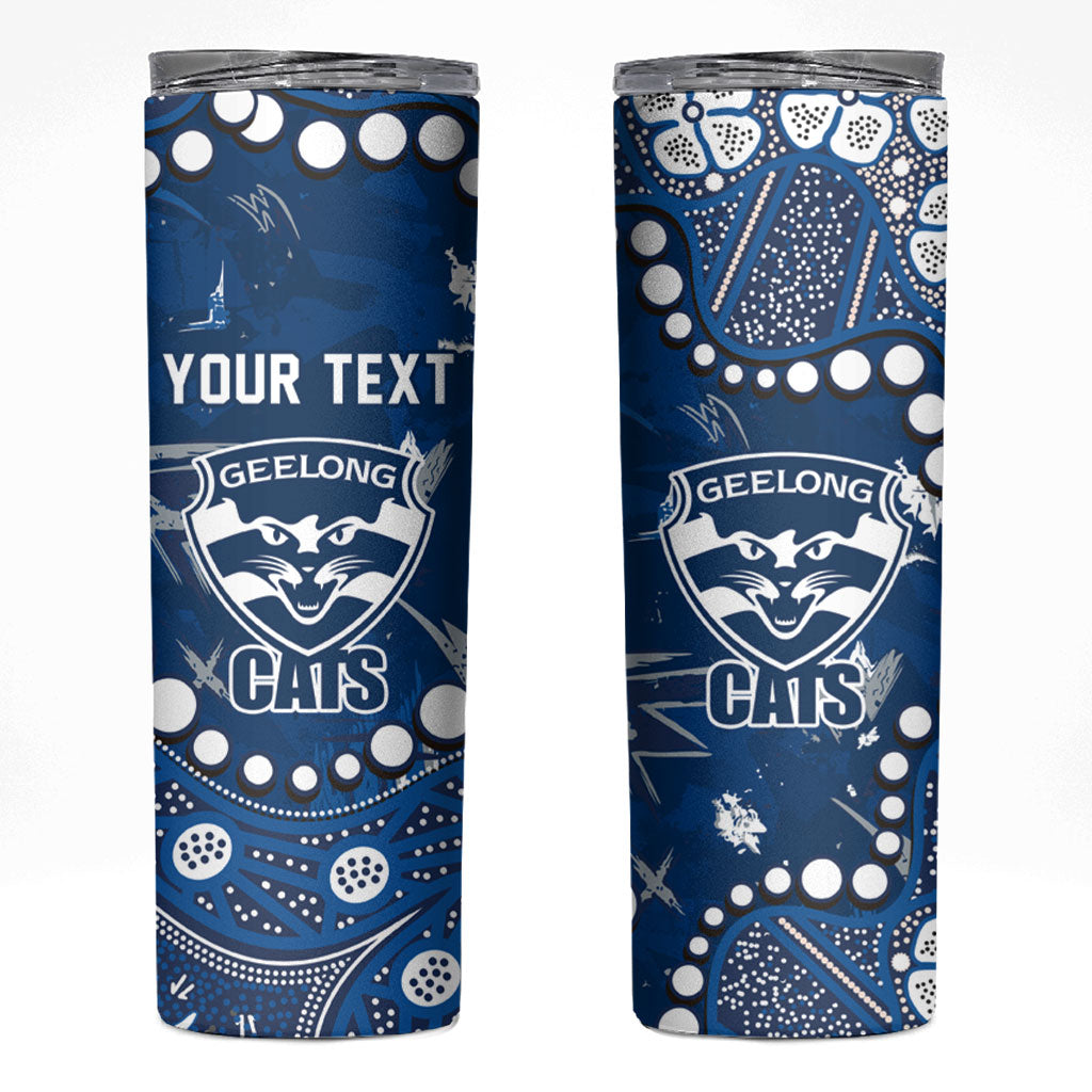 Personalized Geelong Cats Skinny Tumbler Aboriginal Pattern with Graffiti Style