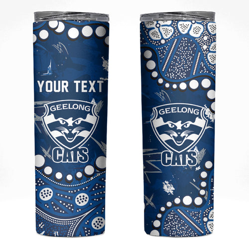Personalized Geelong Cats Skinny Tumbler Aboriginal Pattern with Graffiti Style