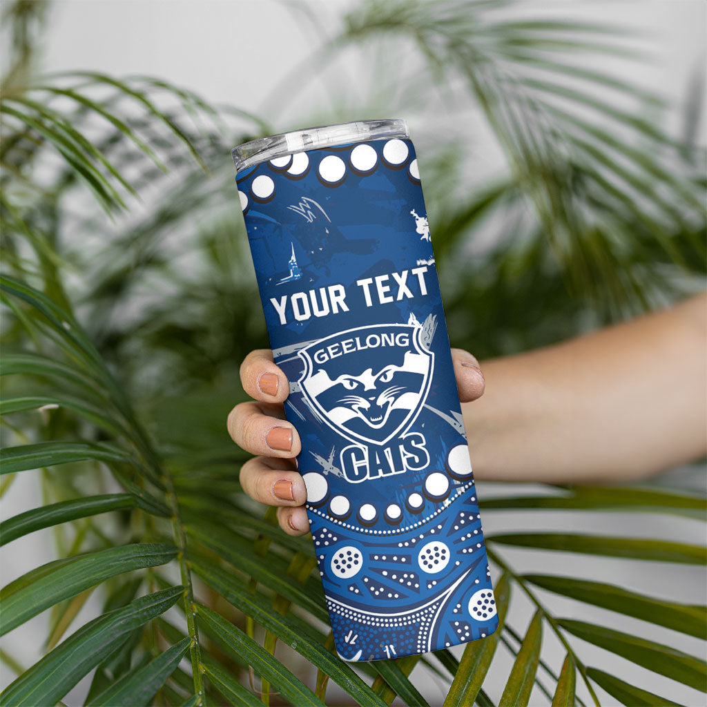 Personalized Geelong Cats Skinny Tumbler Aboriginal Pattern with Graffiti Style