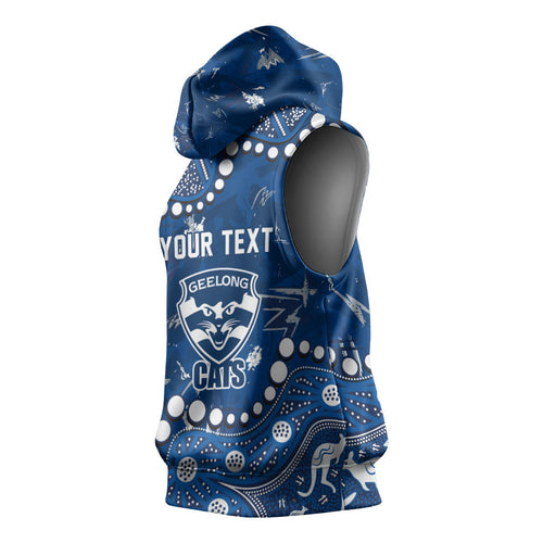 Personalized Geelong Cats Sleeveless Hoodie Aboriginal Pattern with Graffiti Style