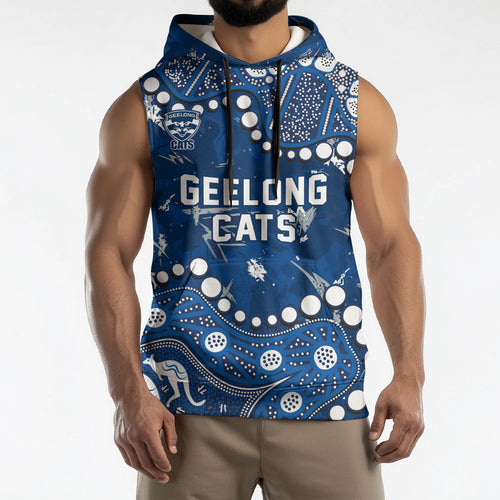 Personalized Geelong Cats Sleeveless Hoodie Aboriginal Pattern with Graffiti Style