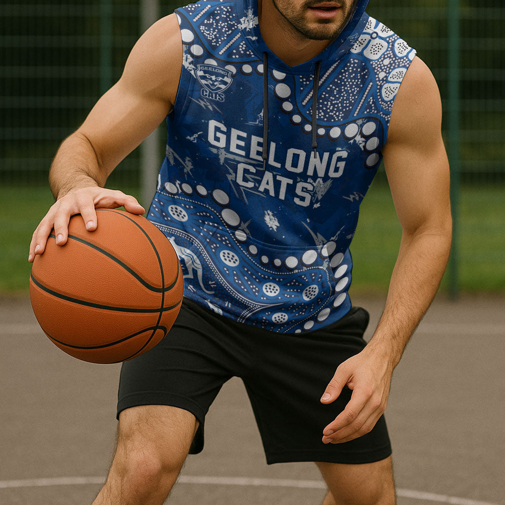 Personalized Geelong Cats Sleeveless Hoodie Aboriginal Pattern with Graffiti Style