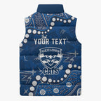 Personalized Geelong Cats Sleeveless Puffer Jacket Aboriginal Pattern with Graffiti Style