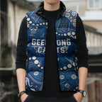 Personalized Geelong Cats Sleeveless Puffer Jacket Aboriginal Pattern with Graffiti Style