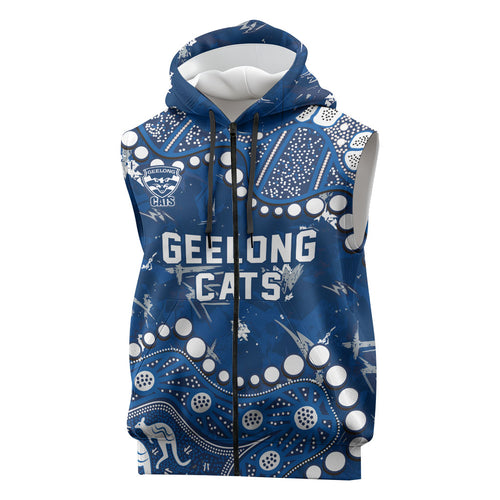 Personalized Geelong Cats Sleeveless Zip Hoodie Aboriginal Pattern with Graffiti Style