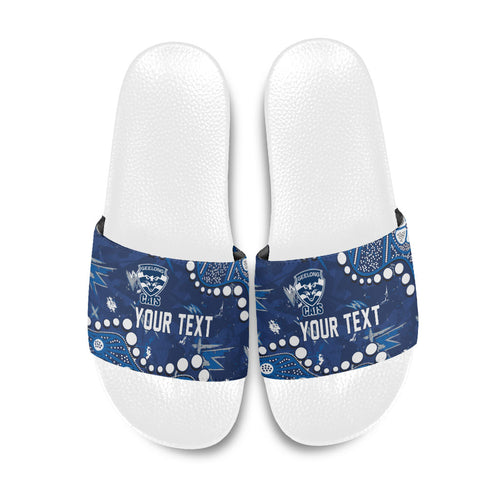 Personalized Geelong Cats Slide Sandals Aboriginal Pattern with Graffiti Style