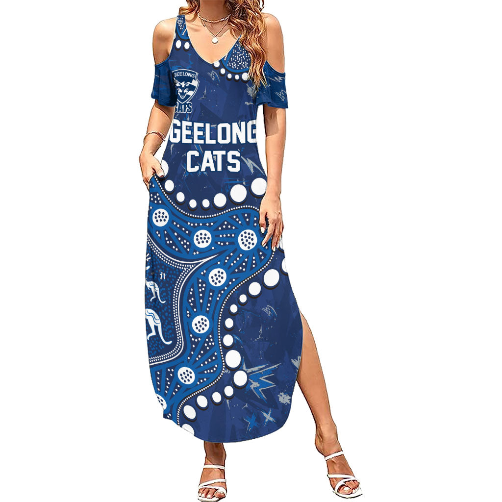 Personalized Geelong Cats Summer Maxi Dress Aboriginal Pattern with Graffiti Style