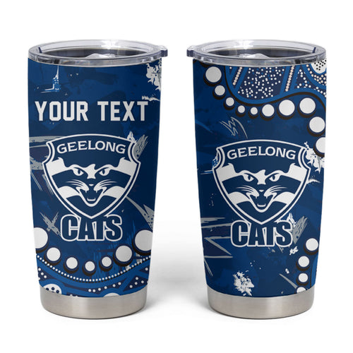 Personalized Geelong Cats Tumbler Cup Aboriginal Pattern with Graffiti Style