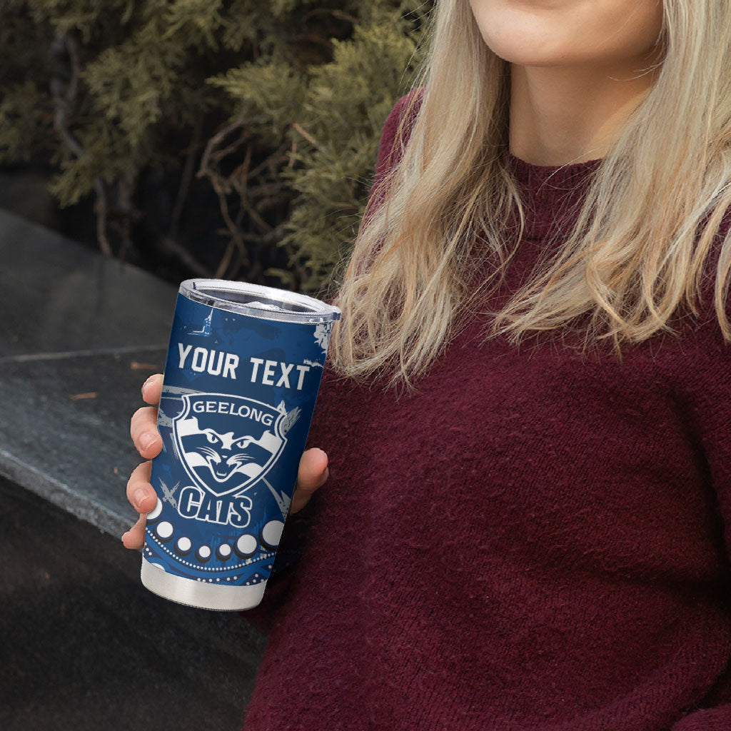 Personalized Geelong Cats Tumbler Cup Aboriginal Pattern with Graffiti Style