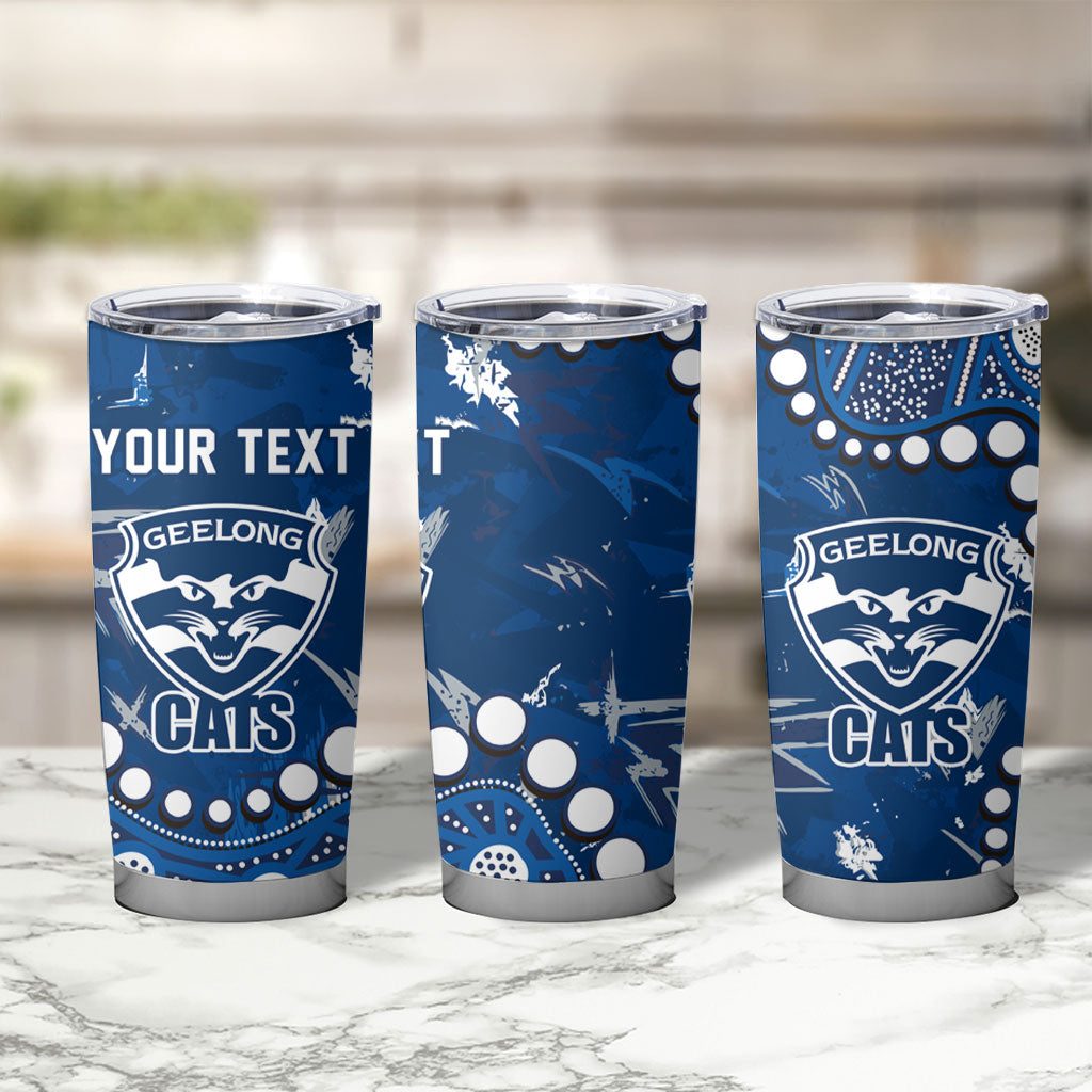 Personalized Geelong Cats Tumbler Cup Aboriginal Pattern with Graffiti Style