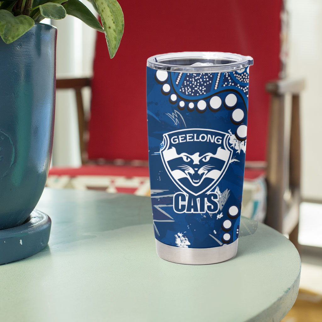 Personalized Geelong Cats Tumbler Cup Aboriginal Pattern with Graffiti Style